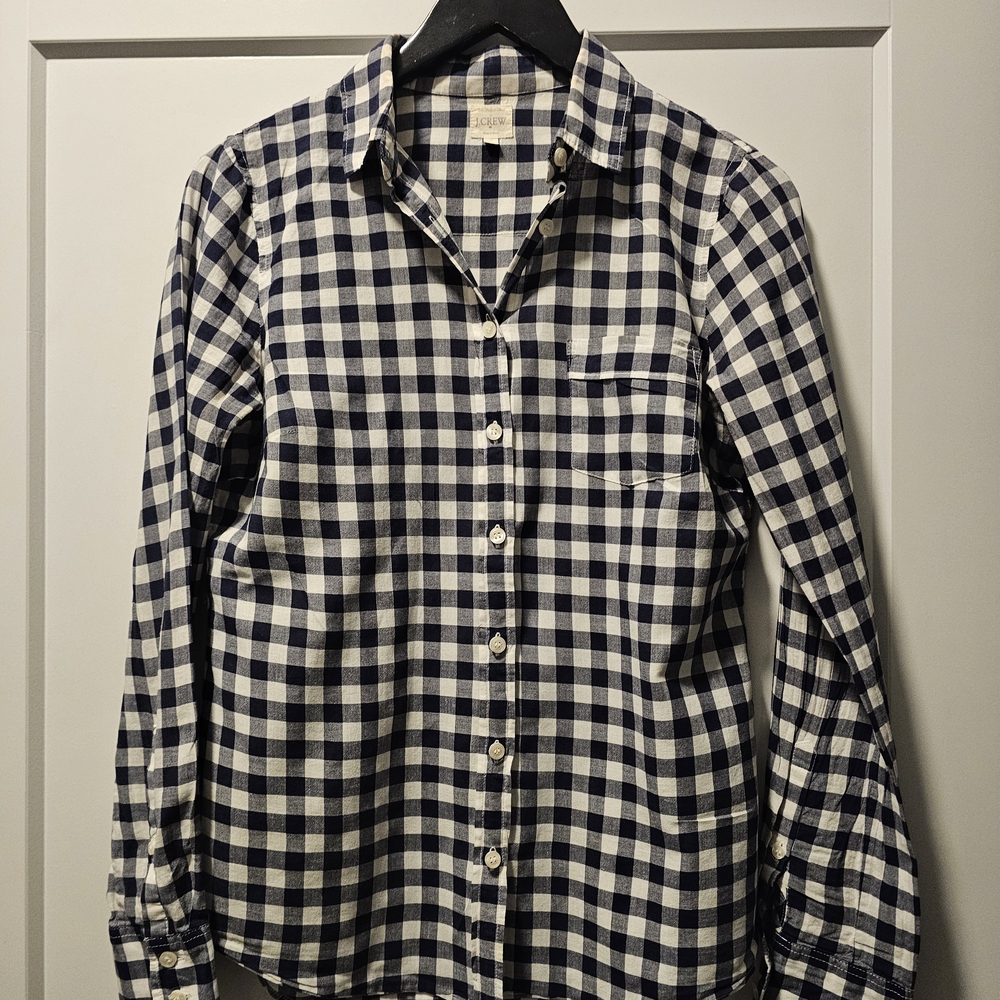 J. Crew Navy Blue and White Plaid Shirt